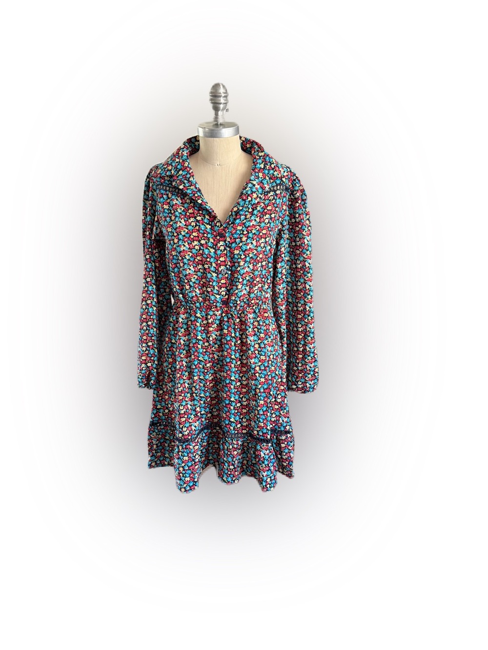 Umgee Women’s Long Sleeve Floral Dress With Collar and Three Button Closure. S